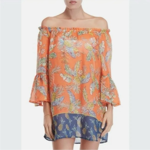 BeachLunchLounge Pineapple Print Swim Coverup Orange Blue Yellow SZ Medium NWT - Picture 1 of 8